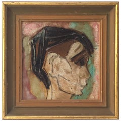 1950s Young Man Profile Portrait Tile in the Manner of Harris Strong