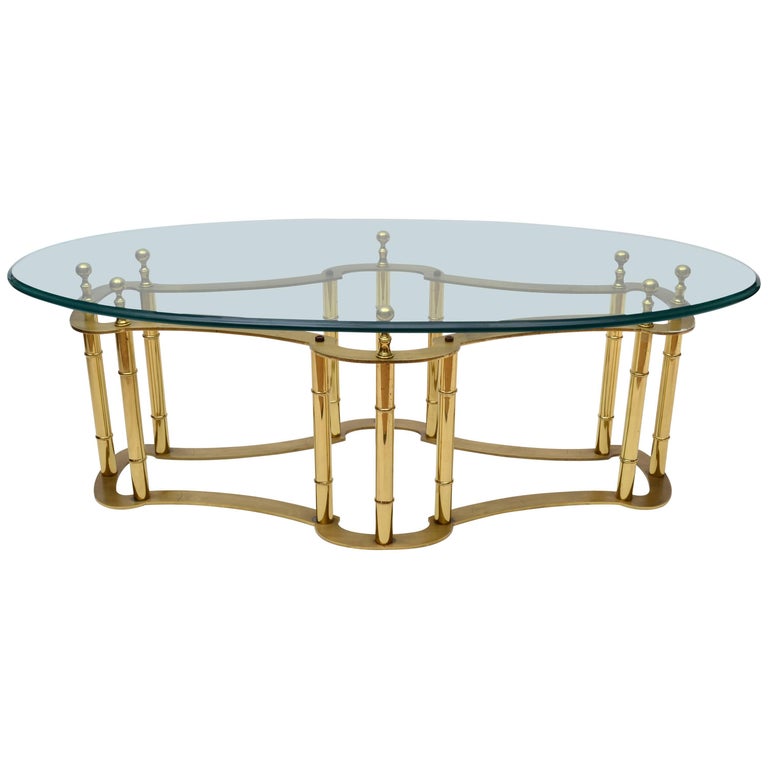 Mastercraft Brass Coffee Table With Oval Glass Top