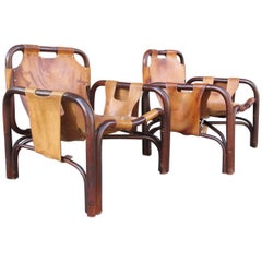 Pair of Italian Leather Safari Chairs