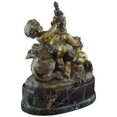Antique "Bacchus and Child with a Panther", Signed "Moreau", France, 19th Century