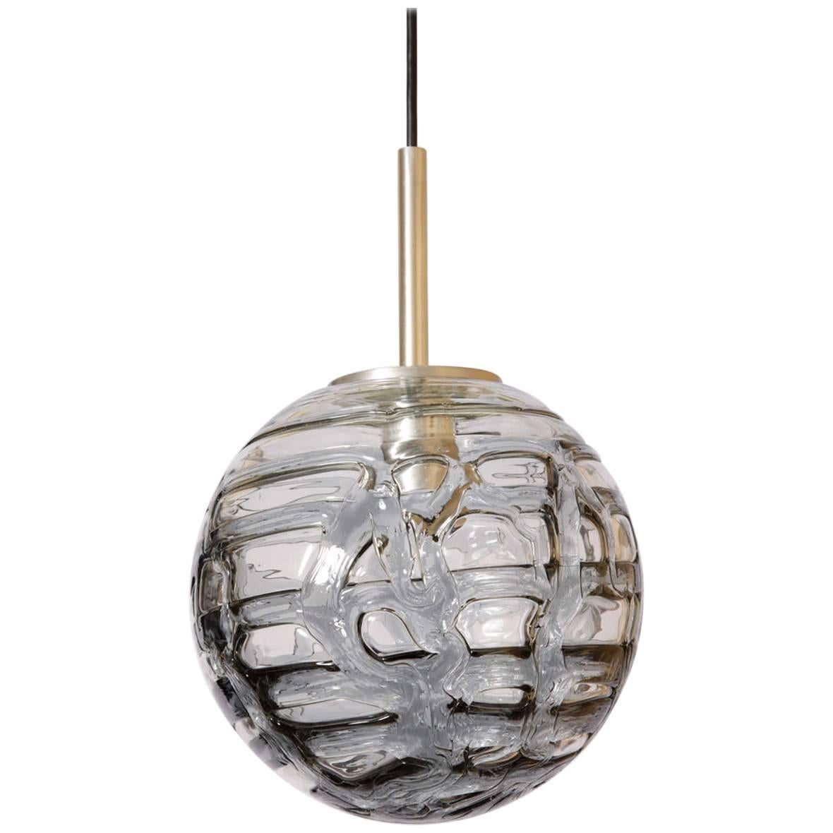 Mid Mod Modern Doria Patterned Smoke Toned Glass Globe Pendant, 1960s