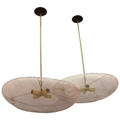 Italian Mid-Century Modern White Metal Mesh Pendants