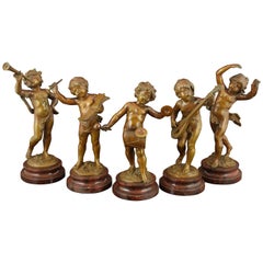 Set of Five Bronze Sculptures "Musicians" Attributed Auguste Moreau