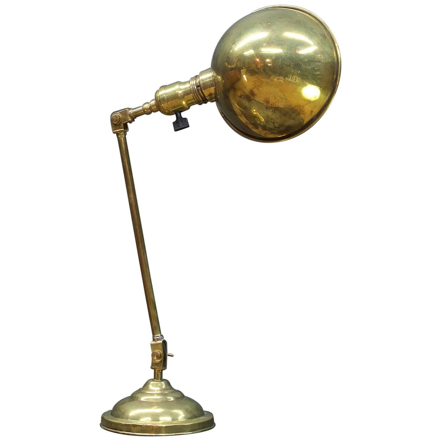 Early 1900s Victorian Brass Hooded Articulate Switchboard Table Lamp