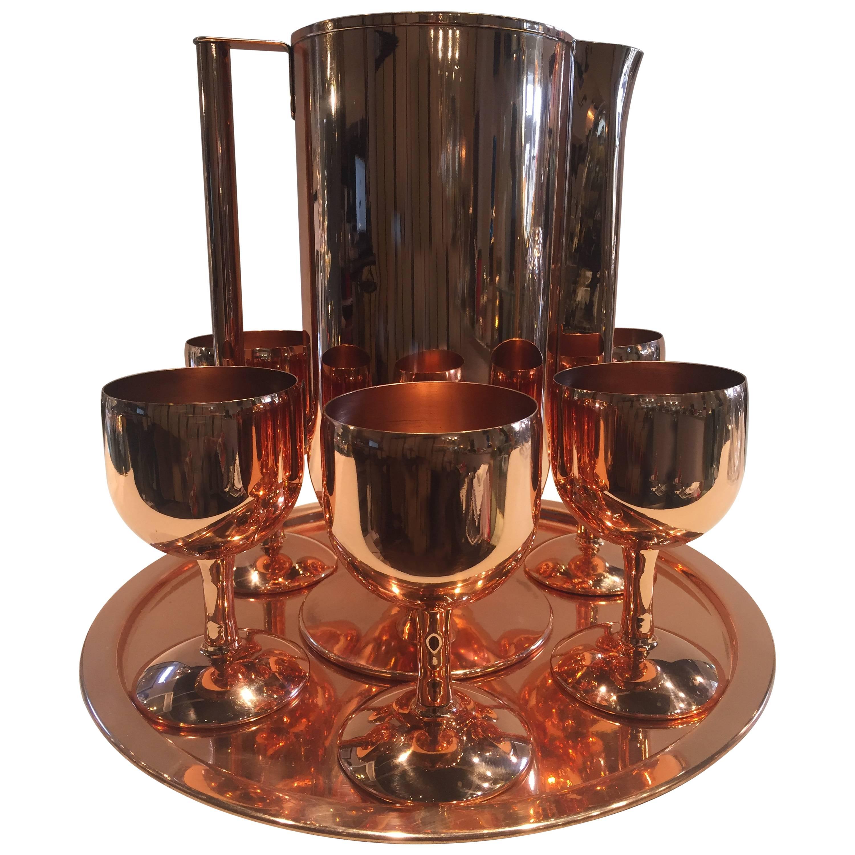 Norman Bel Geddes Copper Art Deco Cocktail or Drinks Set