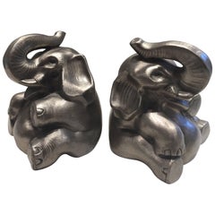 Pair of Art Deco Nuart Silver Finish Elephant Book Ends