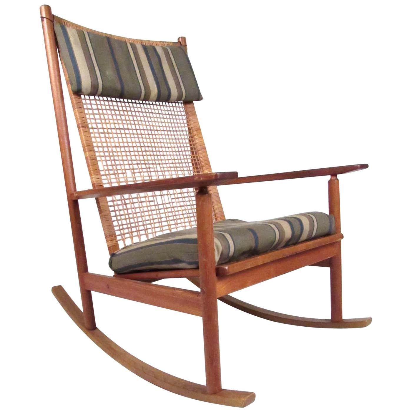Scandinavian Modern Teak and Cane Rocking Chair by Hans Olsen at ...