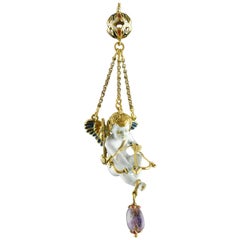 Antique Cupid Pendant, Gold, Stones, Enamel, 17th Century