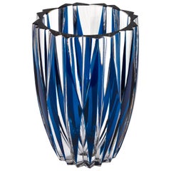 Signiert St. Louis Art Deco Kristall Vase Teal Overlay geschnitten zu löschen