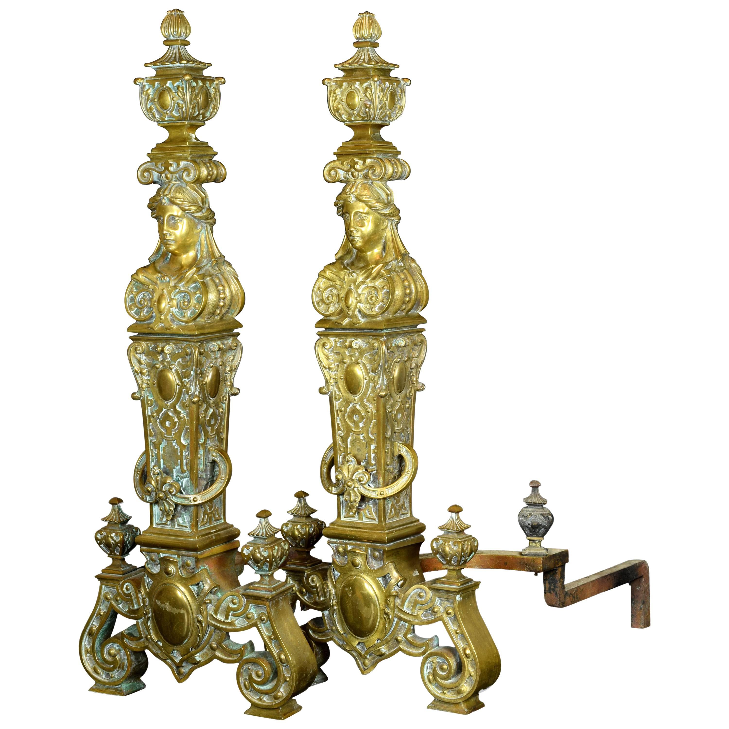 Pair of Bronze Andirons, France, 19th Century