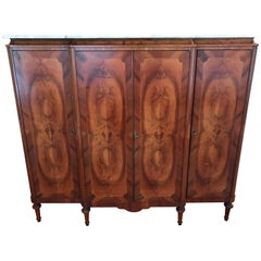 Antique French Art Deco Crotch Mahogany Freres Credenza Sideboard Cabinet