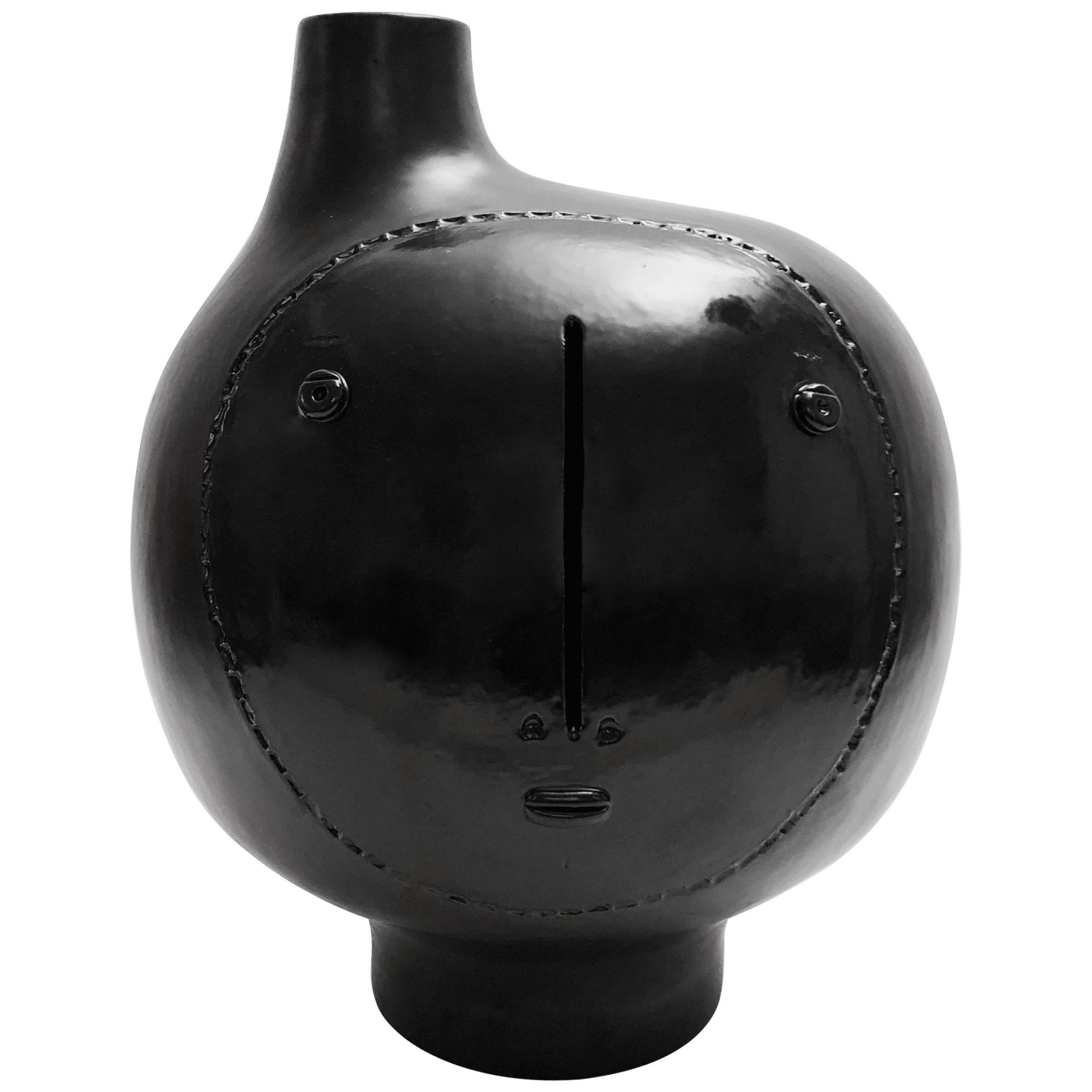 Dalo, Large Ceramic Table Lamp Glazed in Black
