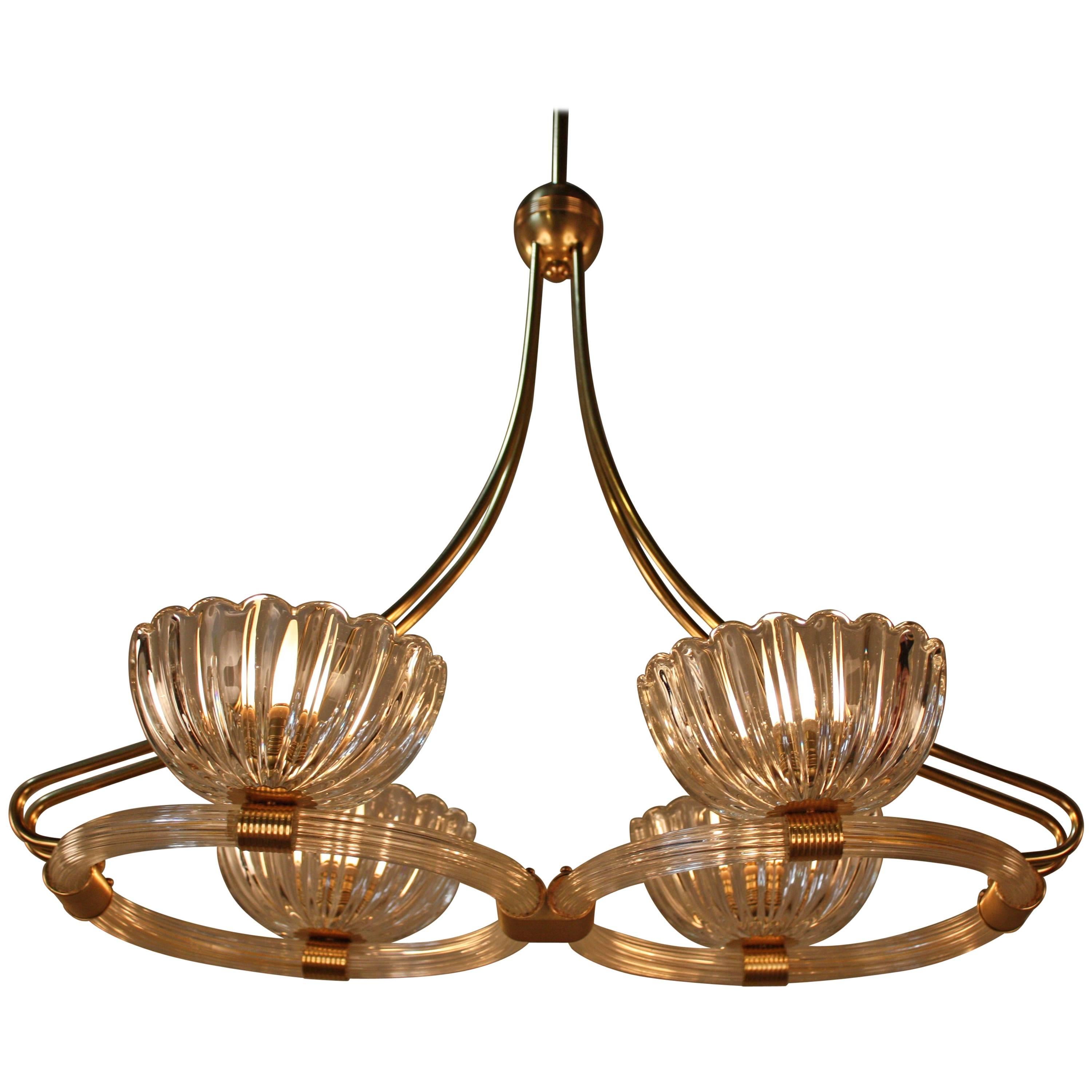 Italian Glass and Bronze Chandelier by Barovier e Toso
