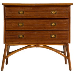 French Bamboo Three-Drawer Dresser Commode with Brass Pulls