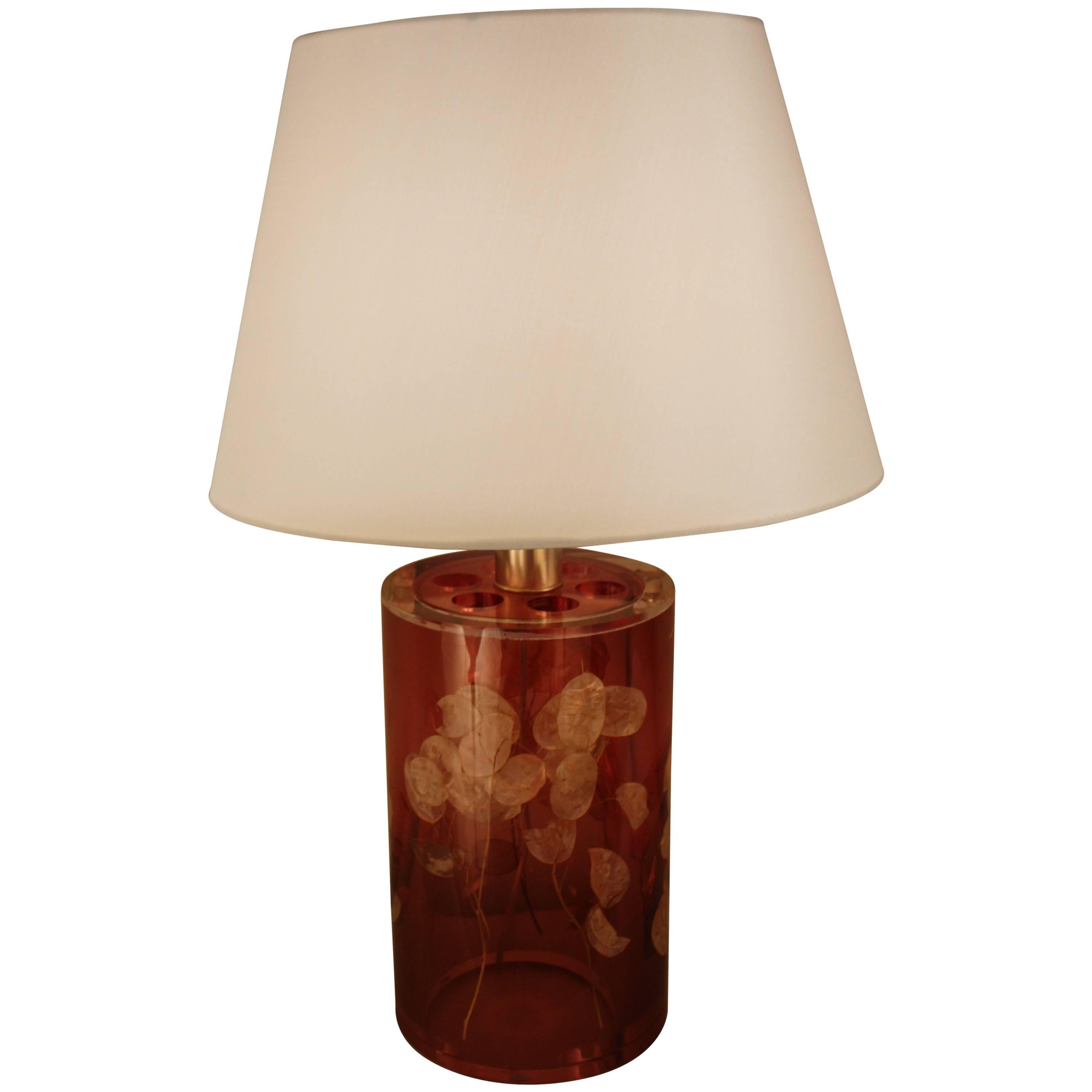 Lucite with Leaf Inclusion Table Lamp by Romeo Paris