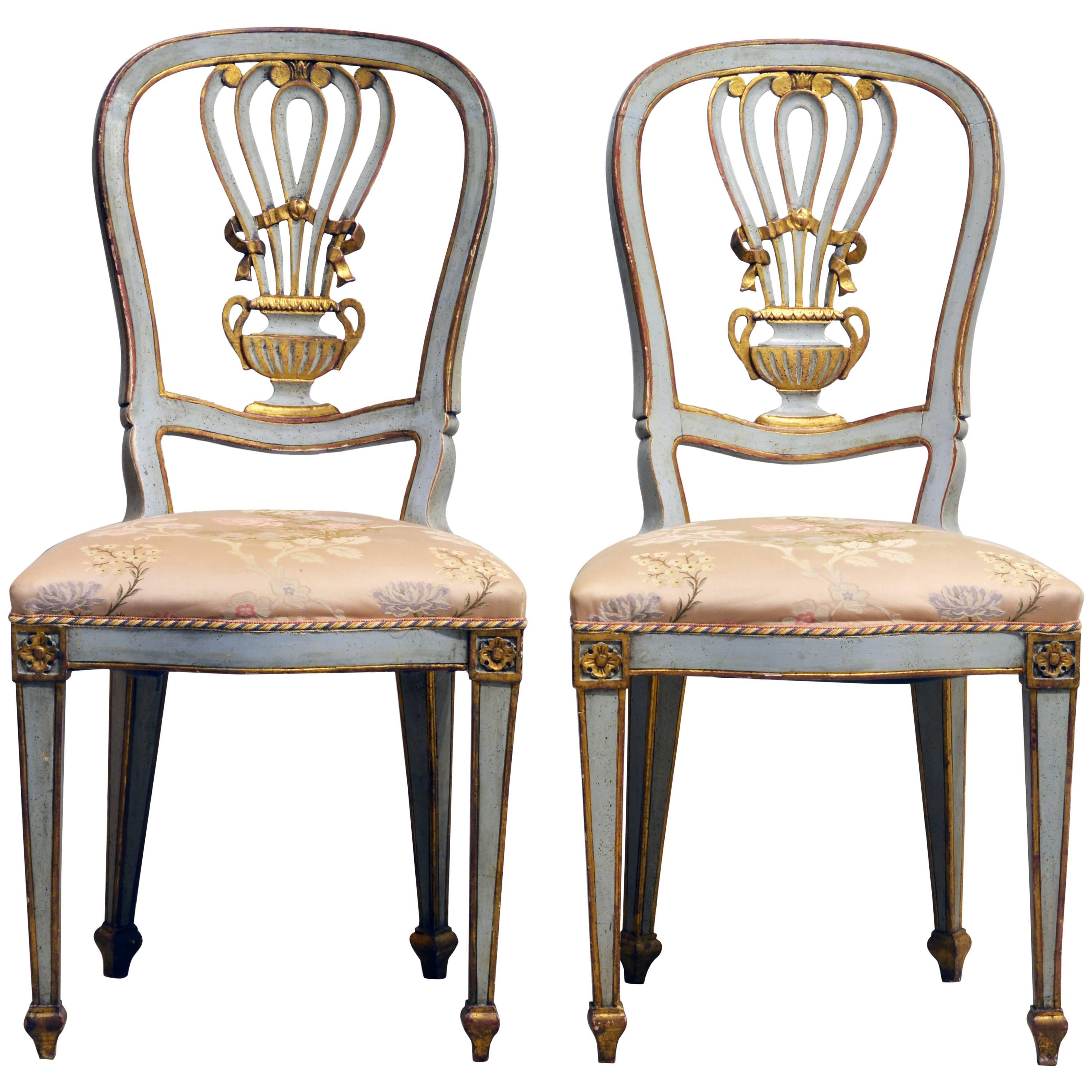 Lovely Pair of Louis XV Inspired Italian Gilt and Grey Paint Salon Chairs