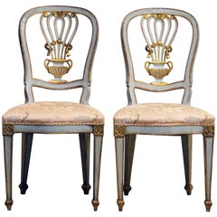 Vintage Lovely Pair of Louis XV Inspired Italian Gilt and Grey Paint Salon Chairs