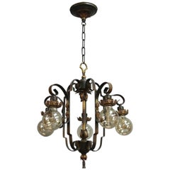 Antique Spanish Revival Downlight Chandelier with Acanthus Motif