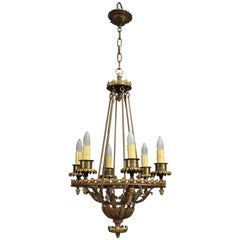 Antique 1920s Bronze and Iron Chandelier Light