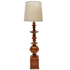 Used Mid-20th Century Regency Turned Wooden Knob Creek of Morganton Floor Lamp Shade