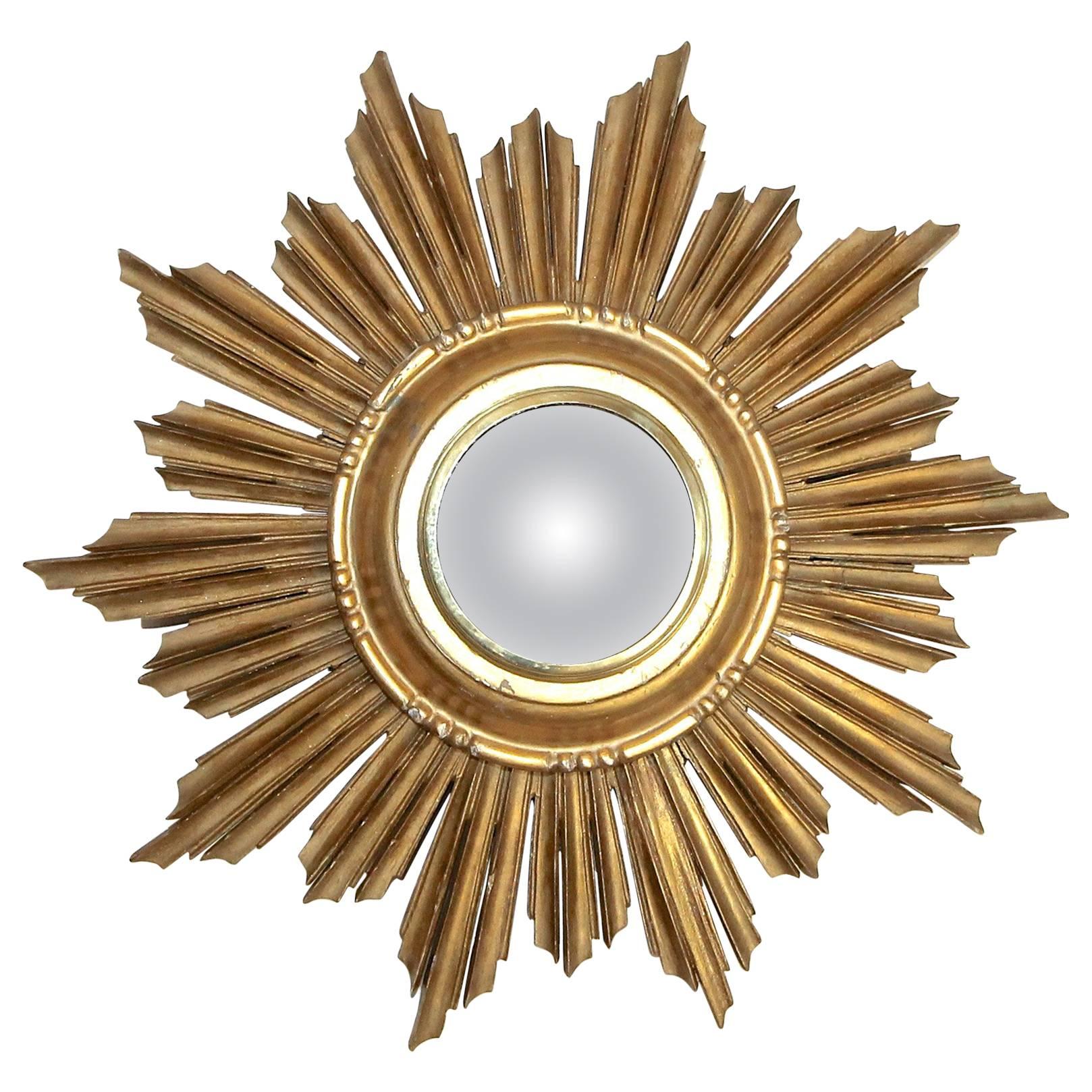 French Soleil Sunburst Giltwood Convex Wall Mirror at 1stDibs