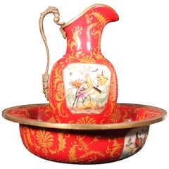 Vintage Art Noveau 20th Century William Lowe French Rococo Gilt Porcelain Jug Bowl