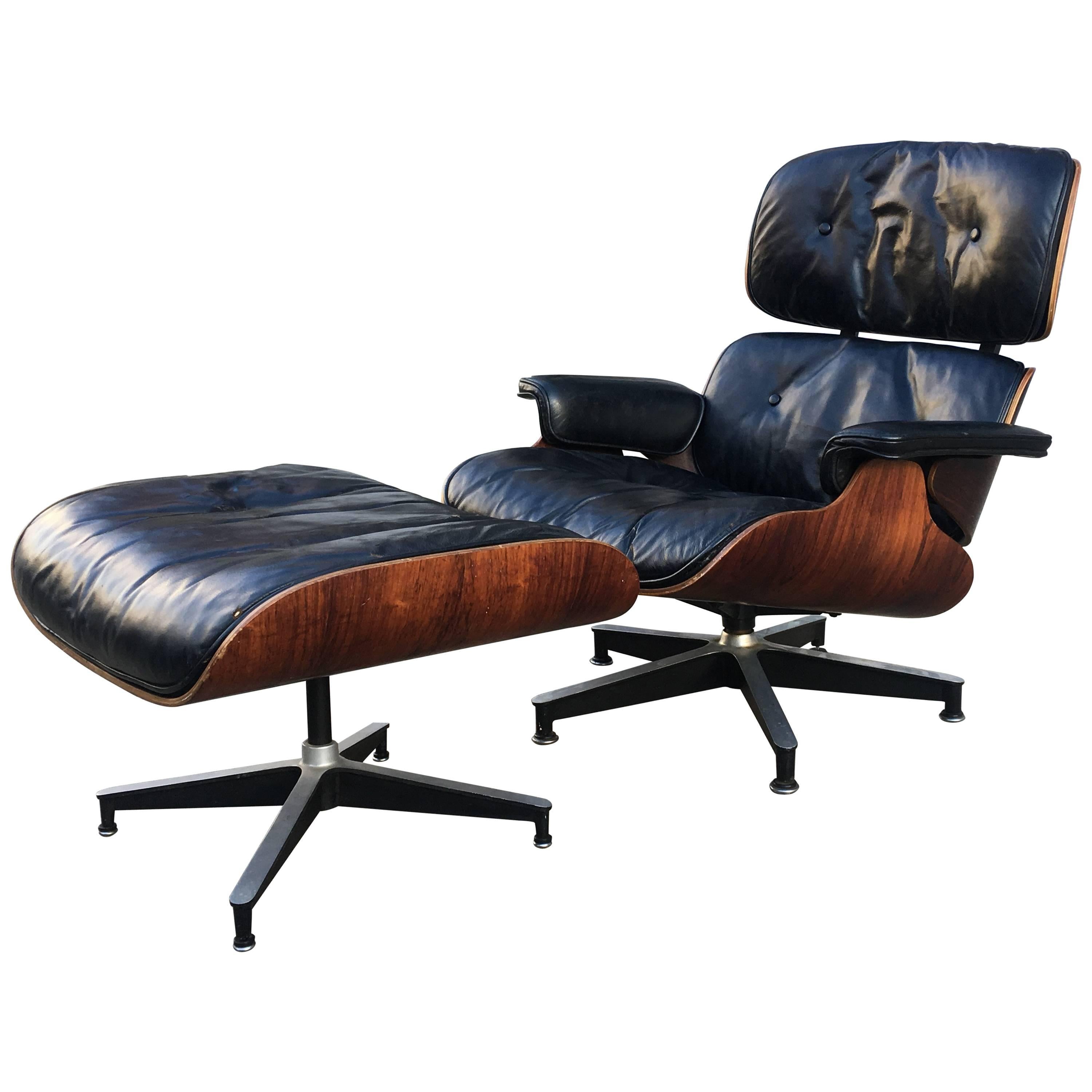 Early 1960s Down Filled Herman Miller Eames Lounge Chair and Ottoman