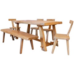 1958 Solid Elm Finnish Dinning Room Set by Olavi Hanninen for Mikko Nuppon