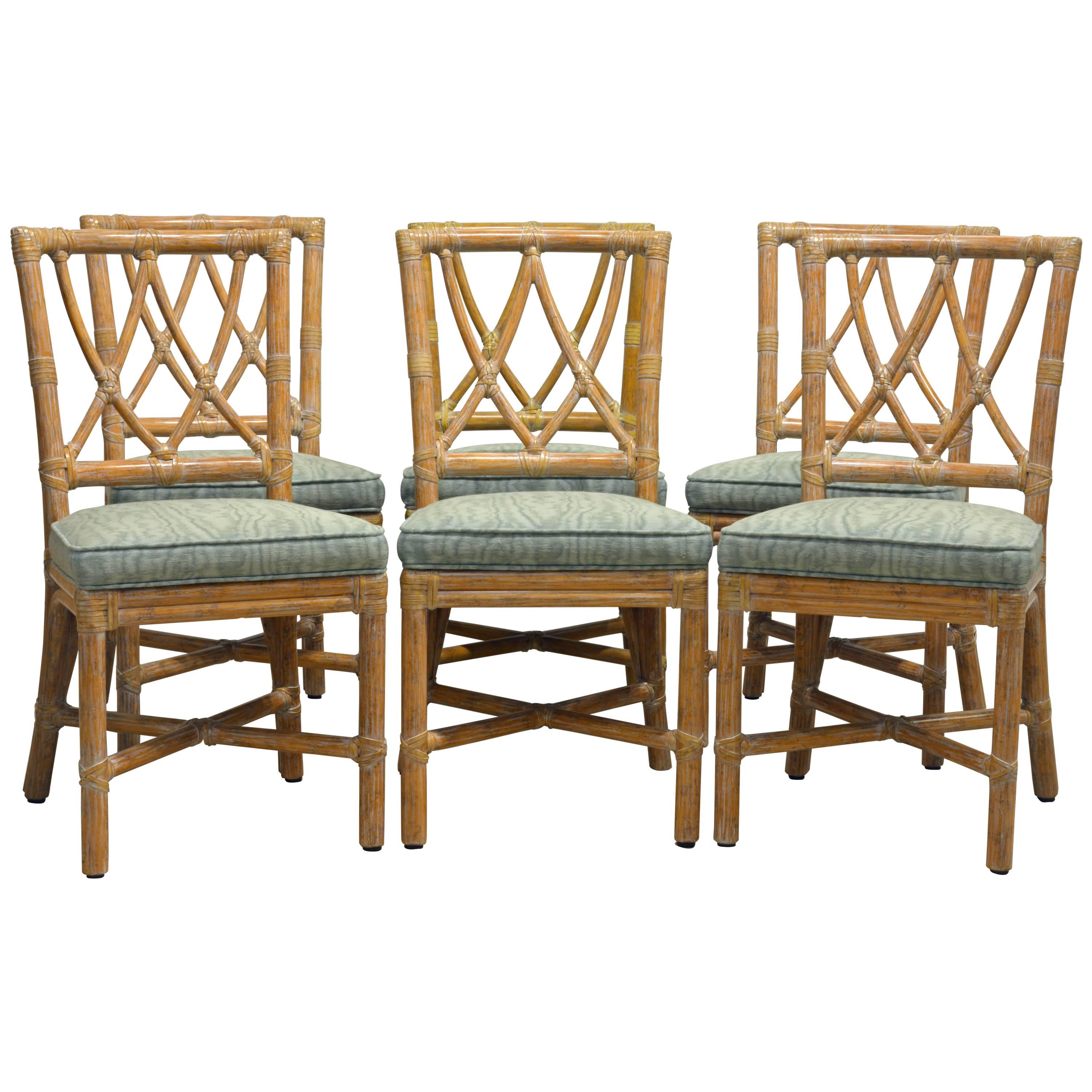 Set of Six Vintage Colonial Style McGuire Bamboo Rattan Dining Chairs