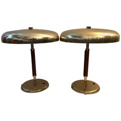 Large Very Rare Swedish Brass and Leather Table Lamps by Örsjö Industri AB