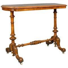 Antique Stretcher Table, Burr Walnut, English, Victorian, circa 1880