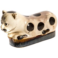 Antique Chinese Porcelain Cat Pillow, Mid-19th Century