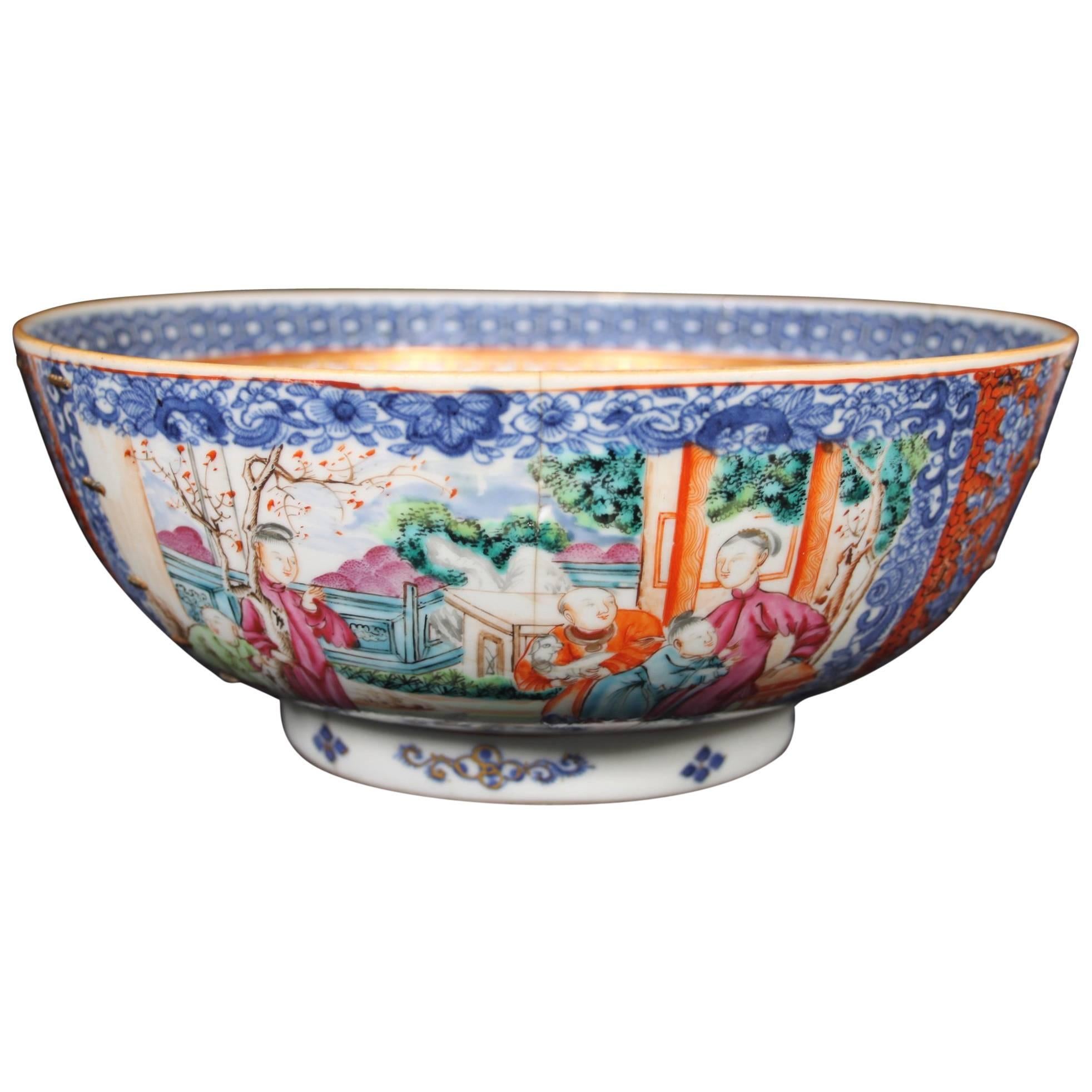 18th Century Qianlong Qing Dynasty Chinese Export Ware Porcelain Punch Bowl For Sale