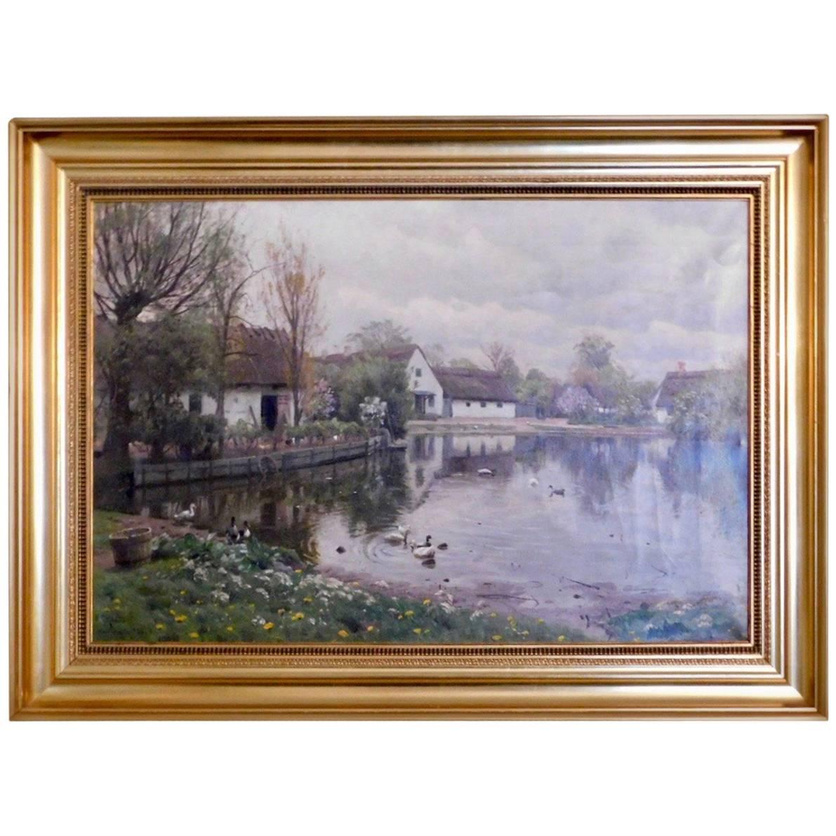 Peder Monsted, Village Pond in Herstedvester, Signed and Dated 1923 For Sale