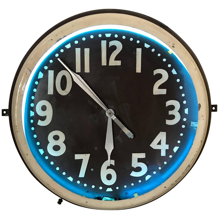 Classic American Art Deco Neon Clock, Cleveland Clock Co. at 1stDibs