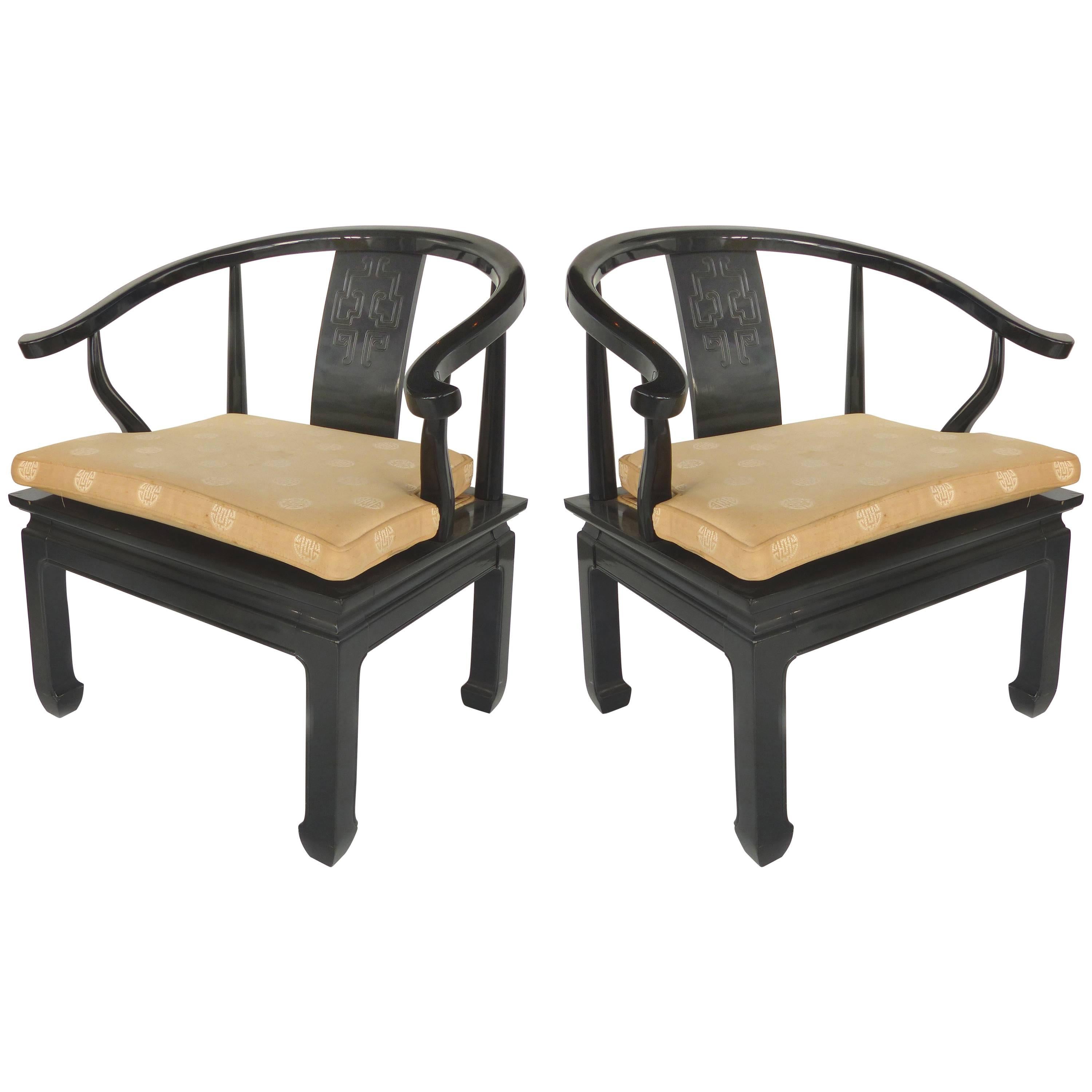 Lacquered Pair of James Mont Style Arm Chairs from Century Furniture