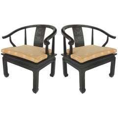 Lacquered Pair of James Mont Style Arm Chairs from Century Furniture