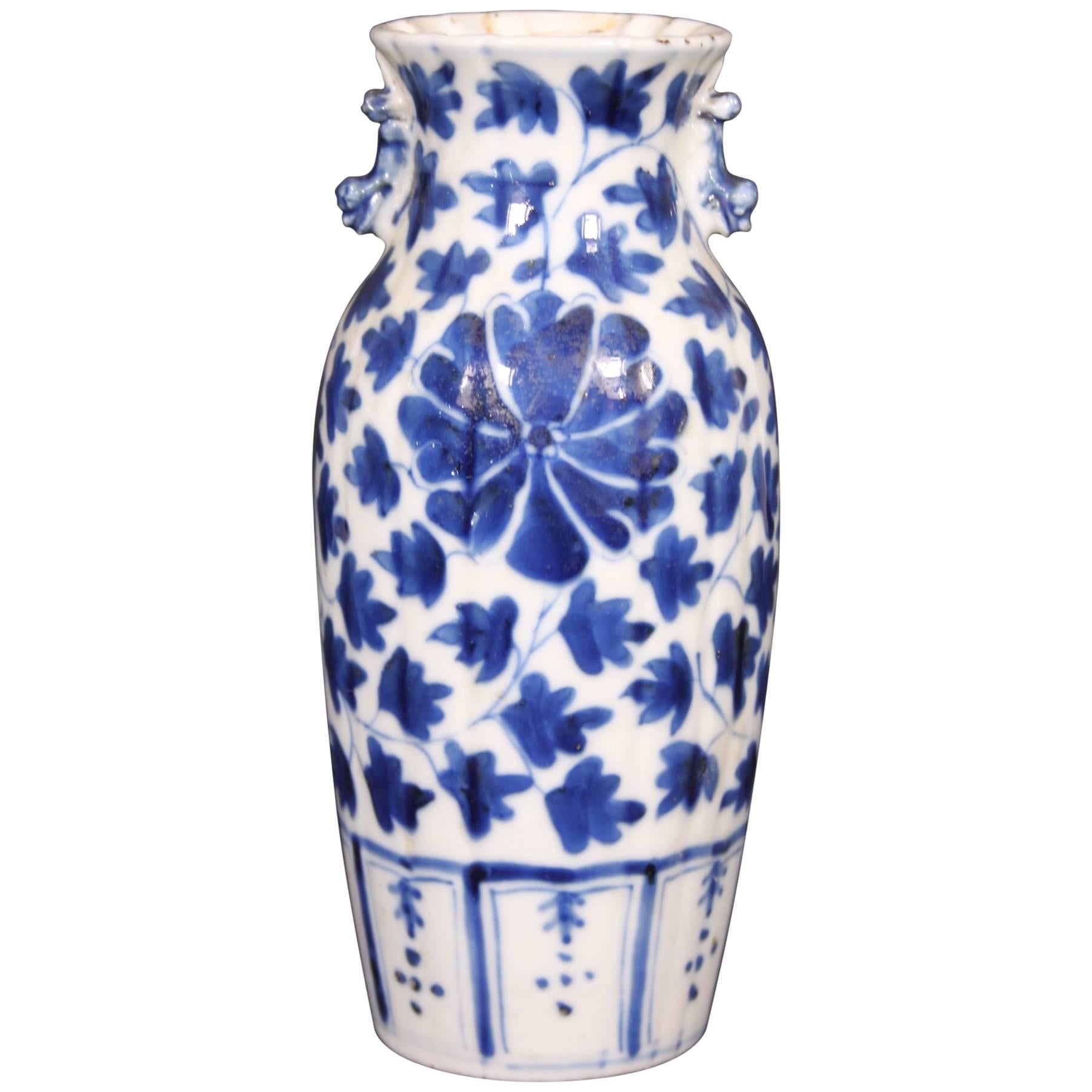 Chinese Blue and White Porcelain Vase Qing Dynasty Period, Circa 1900 For Sale