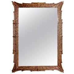 Hollywood Regency Faux Bamboo Gilt Wall Mirror