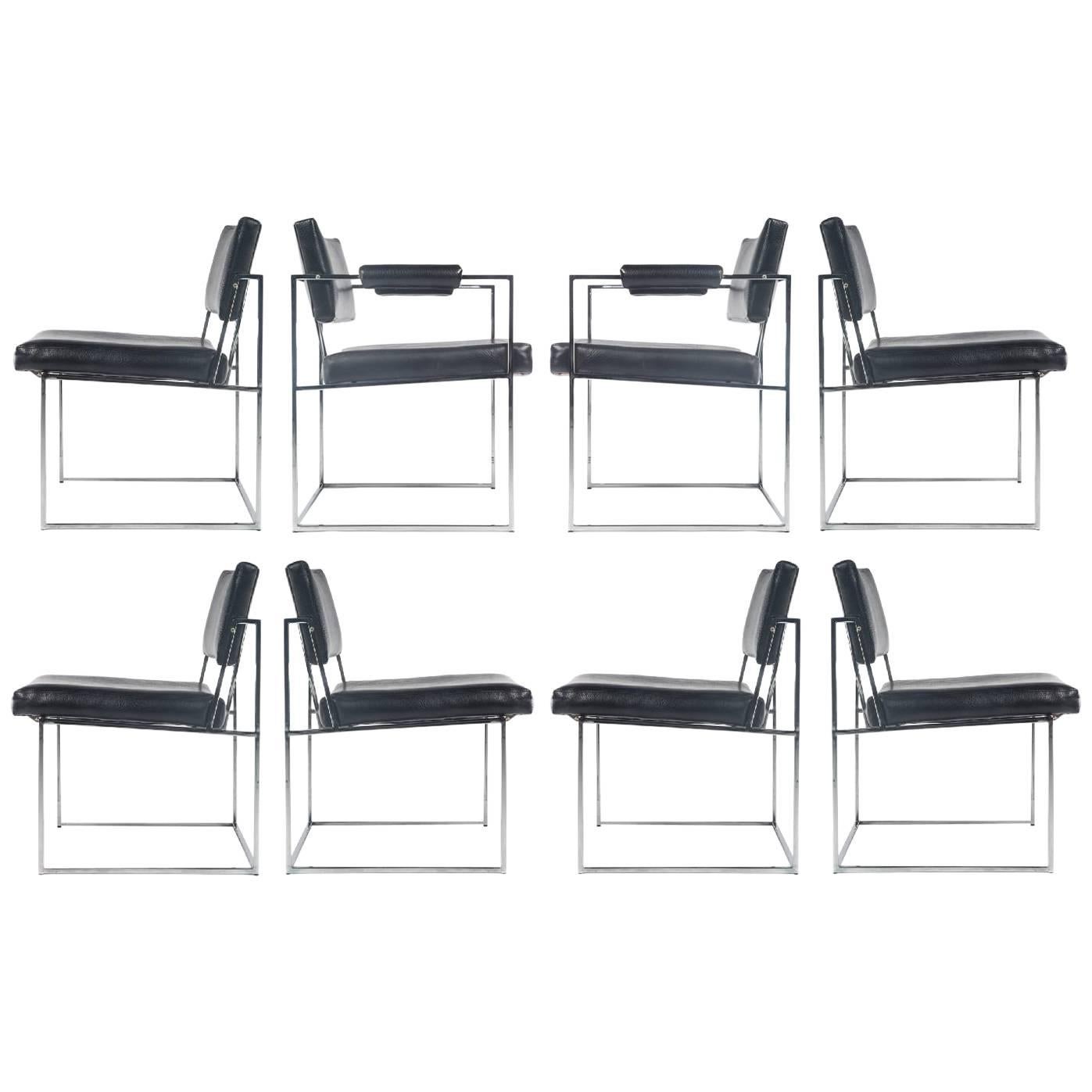 Milo Baughman Thayer Coggin Eight Chrome Dining Chairs For Sale