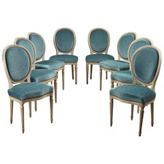 Antique Late 19th Century Eight Chairs With Medallion Backrest in Louis XVI Style