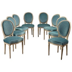 Late 19th Century Eight Chairs With Medallion Backrest in Louis XVI Style