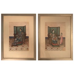 Pair of Very High Quality Antique Chinese Ancestor Portraits on Ricepaper