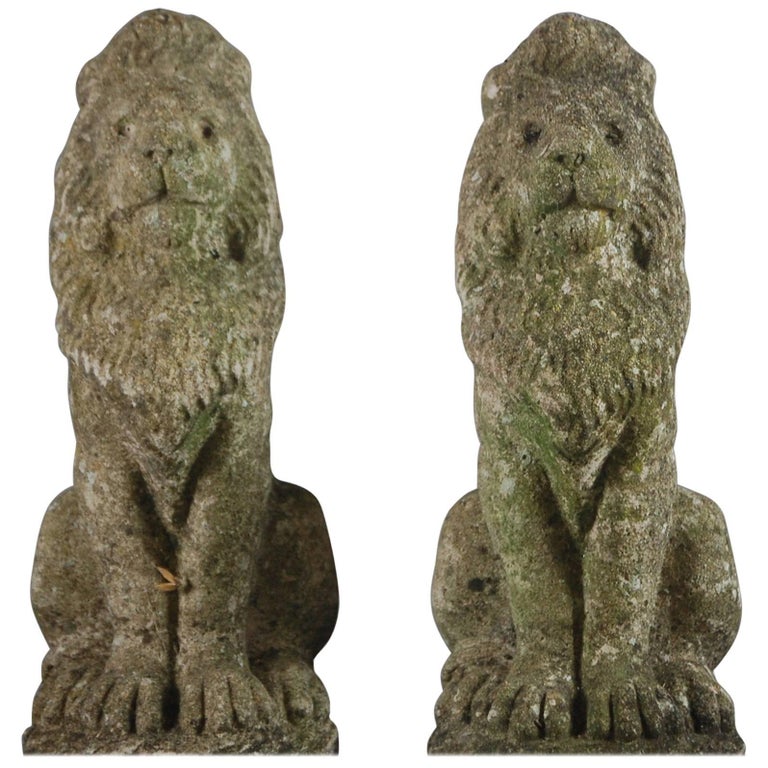 Pair of Small Mid20th Century Lion Statues at 1stdibs