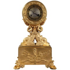 Antique 19th Century Restauration Gilt Bronze Mantel Clock with Dolphins
