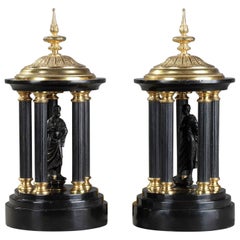 Late 19th Century Antique Black Marble and Gilt Bronze Temples