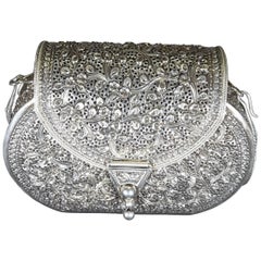 Sterling Silver Floral Decorated Evening Purse