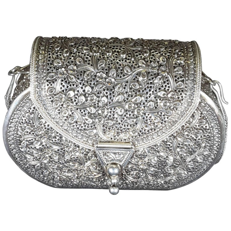 Sterling Silver Floral Decorated Evening Purse at 1stDibs