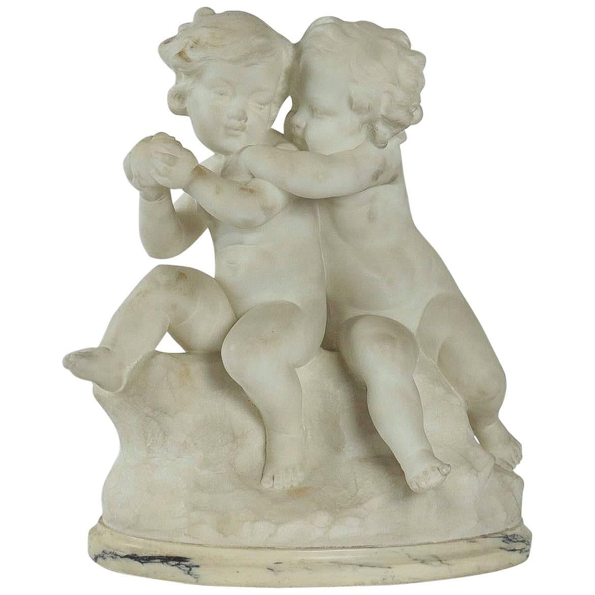 Guglielmo Pugi, Carrara Marble Sculpture, Two Cupids Contesting for a Heart