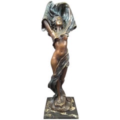Art Nouveau Bronze Lady on Marble Base by Miguel Fernando Lopez 'Milo'